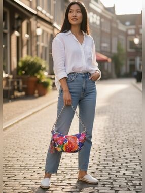 Maurizio Taiuti Floral Leather Shoulder Bag – Made in Italy